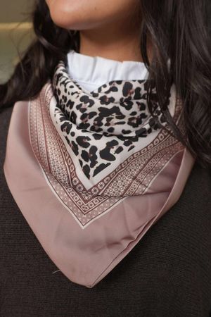 Leopard & Tile Border Triangle Silk Neckerchief Almond